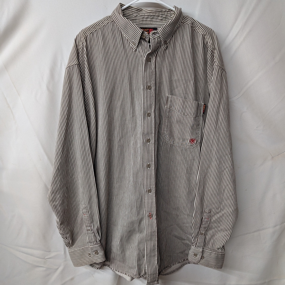 Ariat Fire Resistant Men's Brown and White Striped Button Down Shirt Lot Of 2